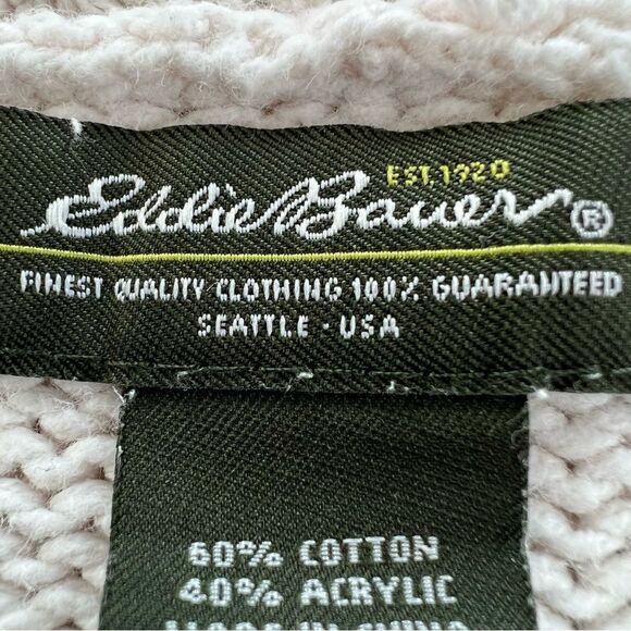 Eddie Bauer Cable Knit Soft  Ivory Long Sleeve One Hook Cardigan Sweater - Picture 6 of 10